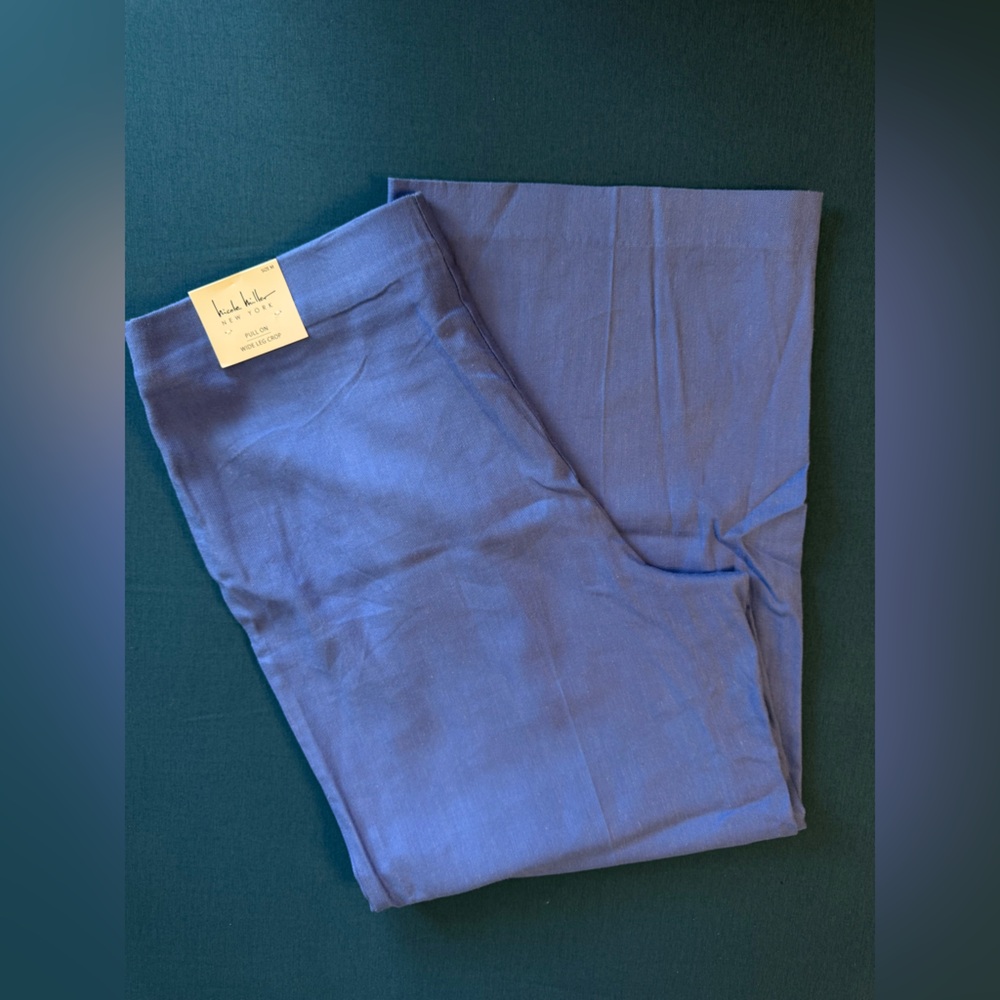 NWT Nicole Miller Blue Pull-On Wide Leg Crop Pants Size Medium